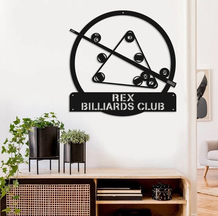 Personalized Billiards Metal Wall Art, Monogram Metal Signs, Billiard Club Sign, Billiard Room Decor, Laser Cut Metal Signs Custom Gift Ideas