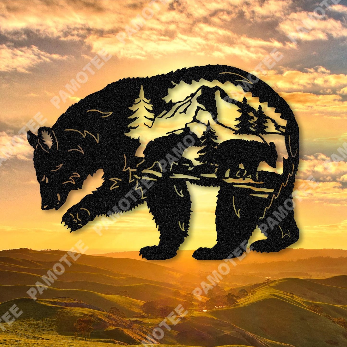 Mother Bear And Bear Cups Inside Metal Sign, Cabin Wall Hanging, Metal Laser Cut Metal Signs Custom Gift Ideas