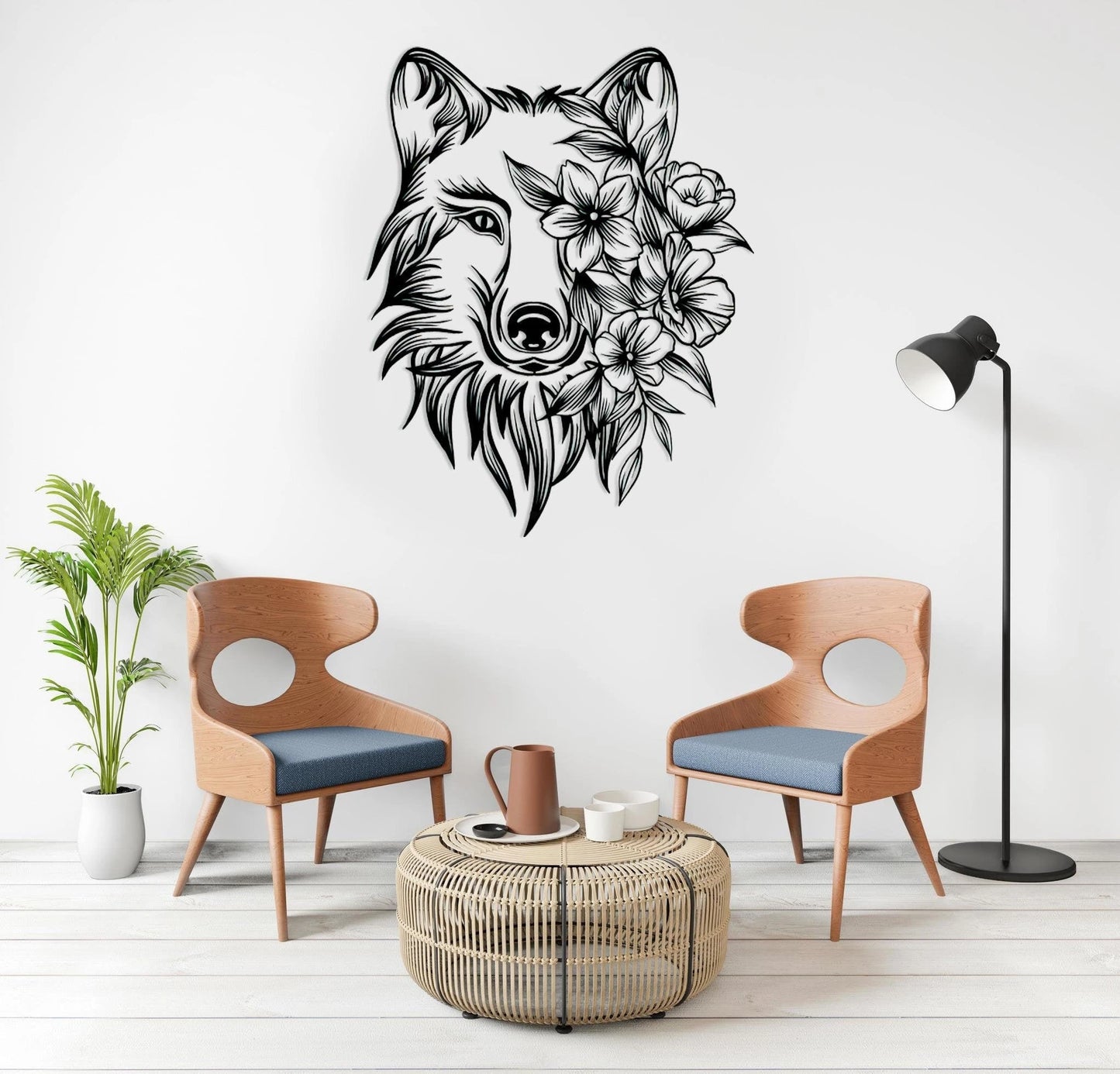 Wolf Wolf Flower Metal Sign Wolf Room Decor Wolf Lover Housewarming Gift Wolf Metal Art Living Room Decor