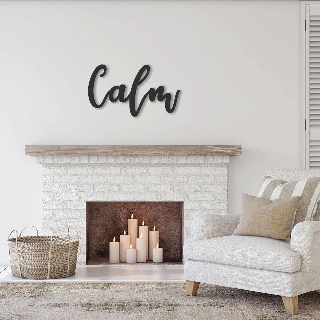 Calm Sign, Calm Metal Sign, Custom Cursive Metal Sign, Personalized Yoga Sign, Yoga Studio Decor, Word Wall Art, Meditation Gift Laser Cut Metal Signs Custom Gift Ideas