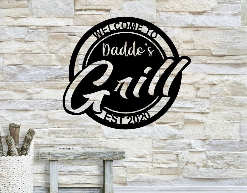Personalized Backyard Grill Metal Sign, Grill Wall Decor, Metal Wall Decor, Bar Decor, Personalized Home Decor, Metal Wall Art, Laser Cut Metal Signs Custom Gift Ideas