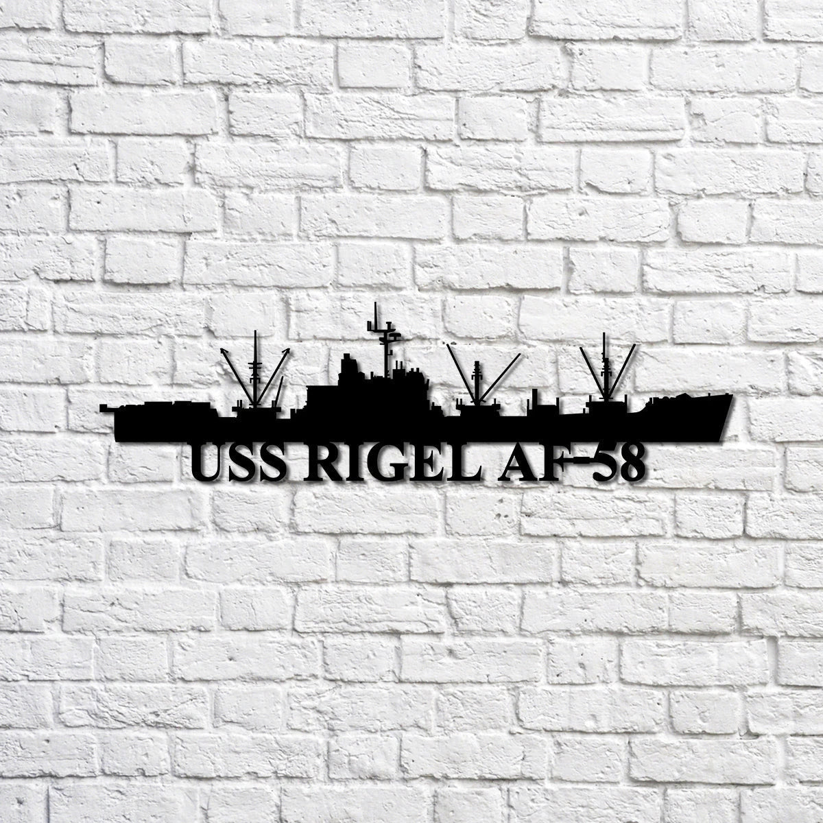 Uss Rigel Af58 Navy Ship Metal Sign, Memory Wall Metal Sign Gift For Navy Veteran, Navy Ships Silhouette Metal Sign Laser Cut Metal Signs Custom Gift Ideas