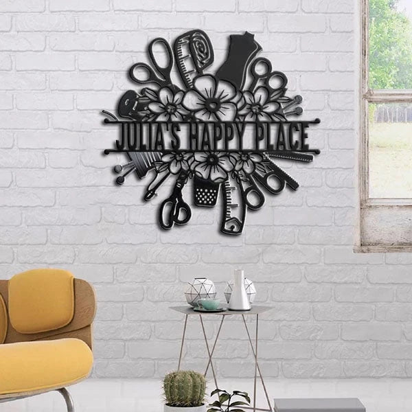 Happy Place Sewing Lovers Personalized Metal Sign Laser Cut Metal Signs Custom Gift Ideas