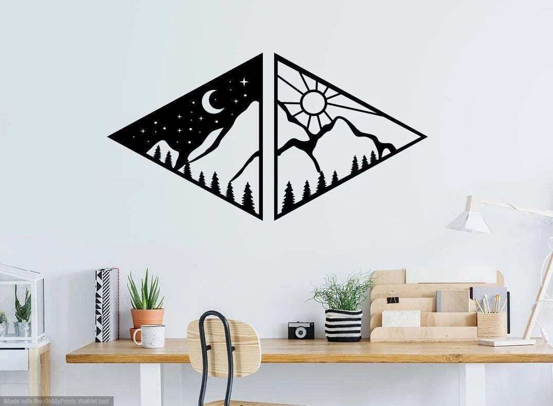 Sun Moon And Mountain Metal Sun And Moon Mountain Nature Metal Wall Decor