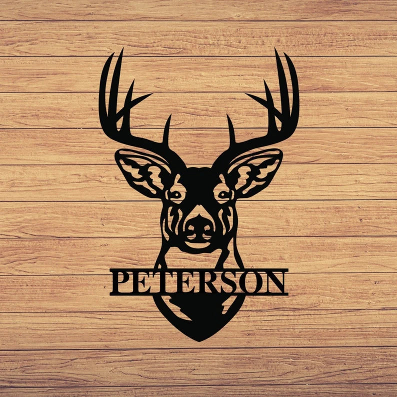 Deer Head Sign Deer Antler DecorDeer Hunter GiftDeer Camp SignChristmas Gift For HimDeer Name Metal Sign Fathers Day Gift