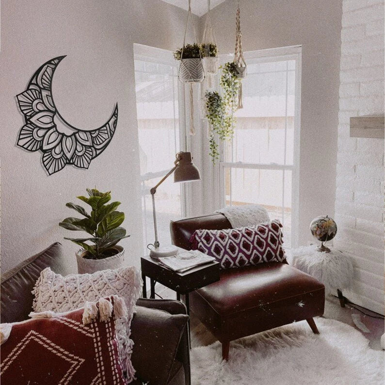 Metal Lotus Moon Wall Art Metal Lotus Wall Art Flower Detailed Moon Wall Art Metal Wall Sign Housewraming Gift Lotus Metal Art