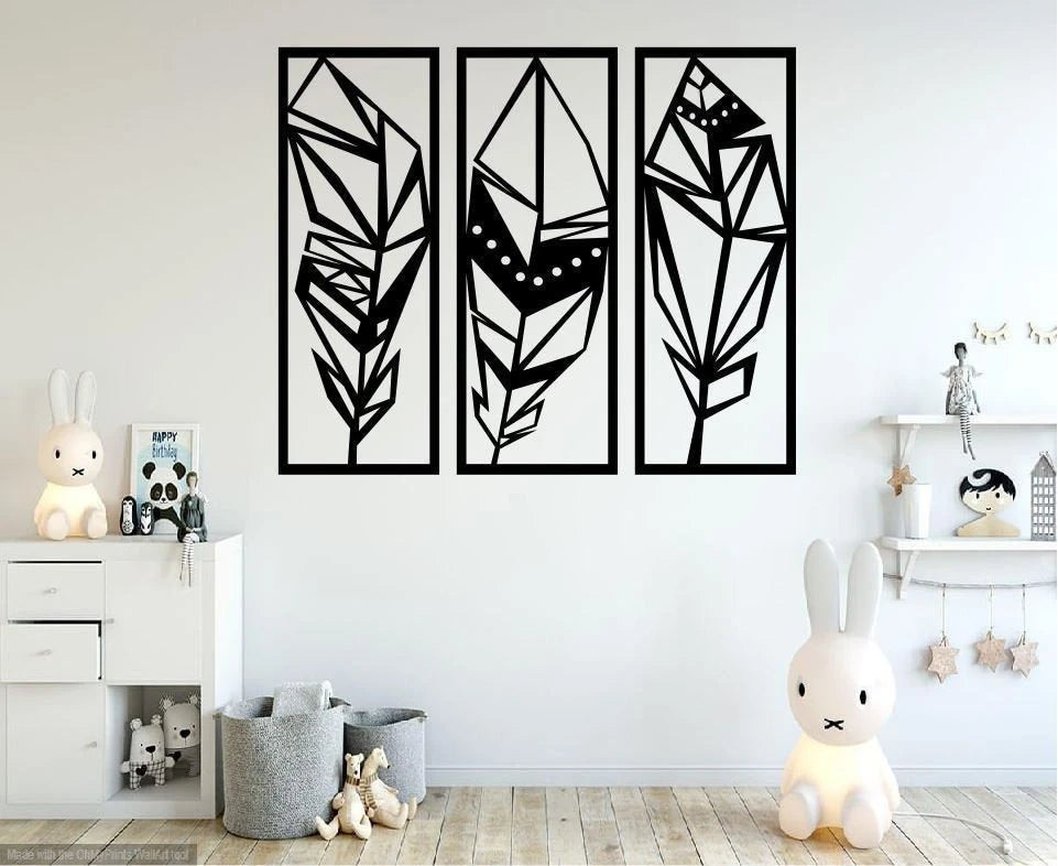 Three Piece Feathers 3 Piece Metal Feather Decor