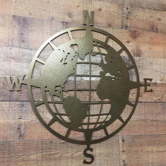 World Map Globe Compass Wall Decor Cut Metal Sign Metal House Sign