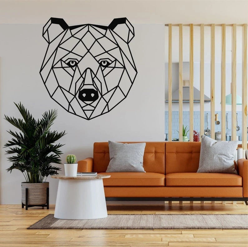 Geometric Metal Bear Head Decor Home Office Decoration Wildlife Lover Gift Wall Hangings Bear Sign