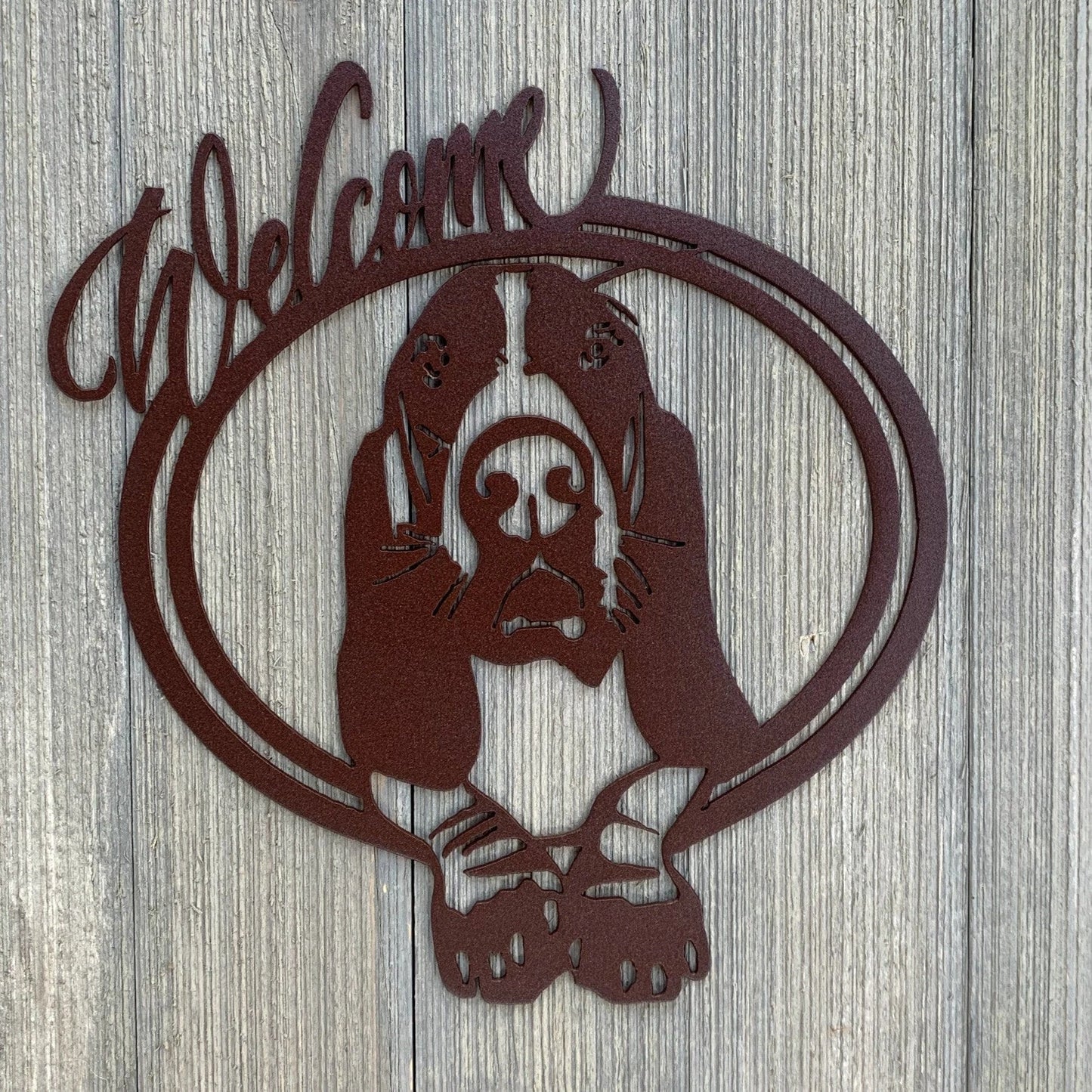 Basset Hound Welcome Sign Cut Metal Sign Wall Metal Art