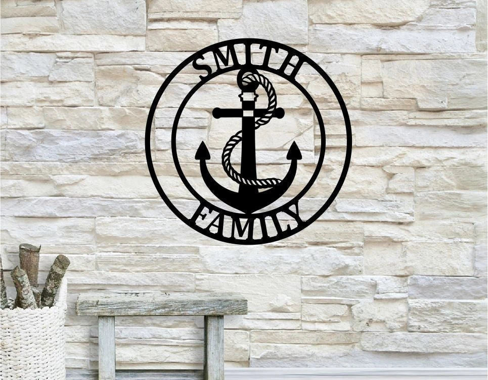 Personalized Family Name Anchor Metal Sign, Anchor Housewarming Gift, Cottage Sign, Wedding Gift, Metal Monogram Sign, Laser Cut Metal Signs Custom Gift Ideas