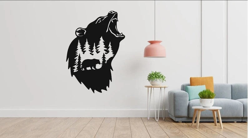 Bear Scene Metal Sign, Metal Wall Art, Home Decor, Metal Laser Cut Metal Signs Custom Gift Ideas
