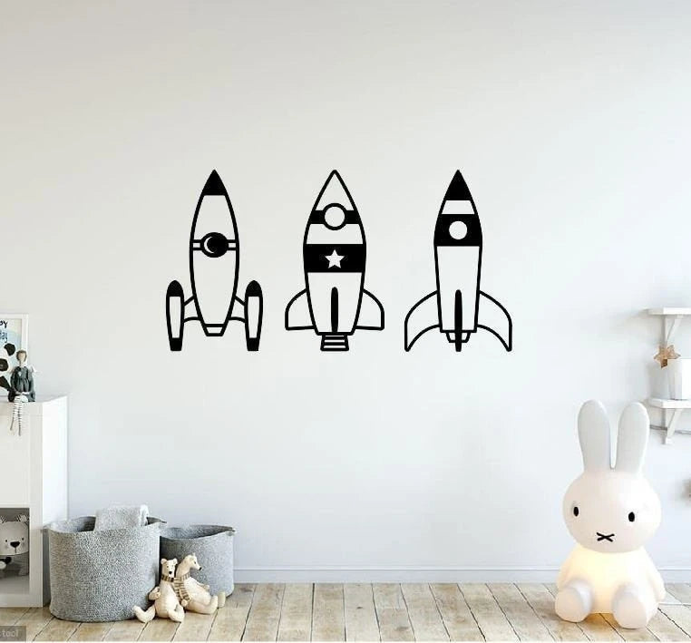 Rocket Ship Metal Sign 3 Rockets Metal Wall Decor Kids Rocket Ship Signs Children Space