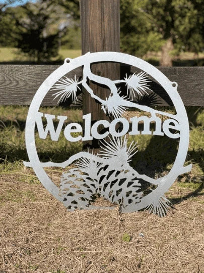 Welcome Pine Cone Metal Sign Cut Metal Sign Metal House Sign