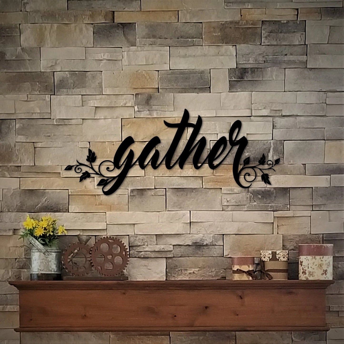 Metal Gather Sign Gather Fall Metal Gather Wall Hanging Housewarming Gift Cursive Font Wall Words Metal Cutout
