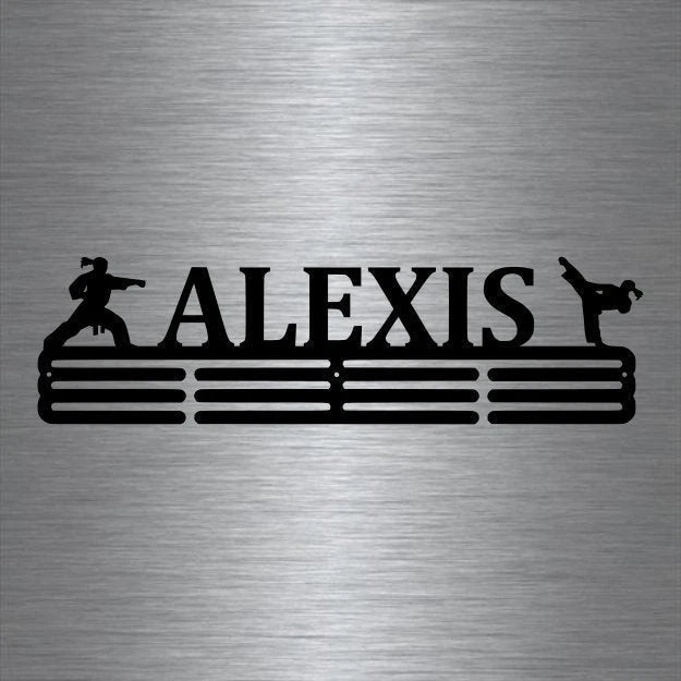 Karate Custom Name Female Medal Hanger Holder Display Rack 3 Rung, Cut Metal Sign, Metal Wall Art Laser Cut Metal Signs Custom Gift Ideas