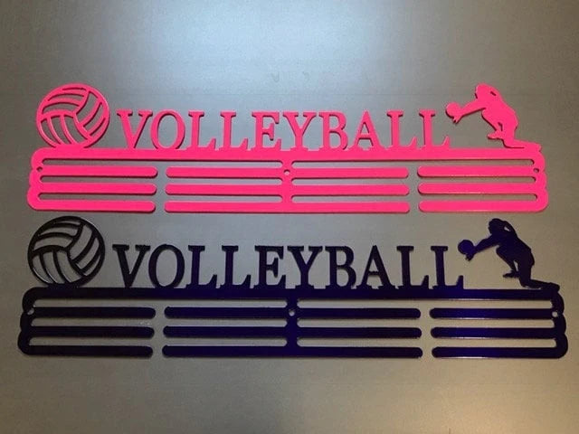 Volleyball Medal Hanger Holder Display Rack 3 Rung Cut Metal Sign