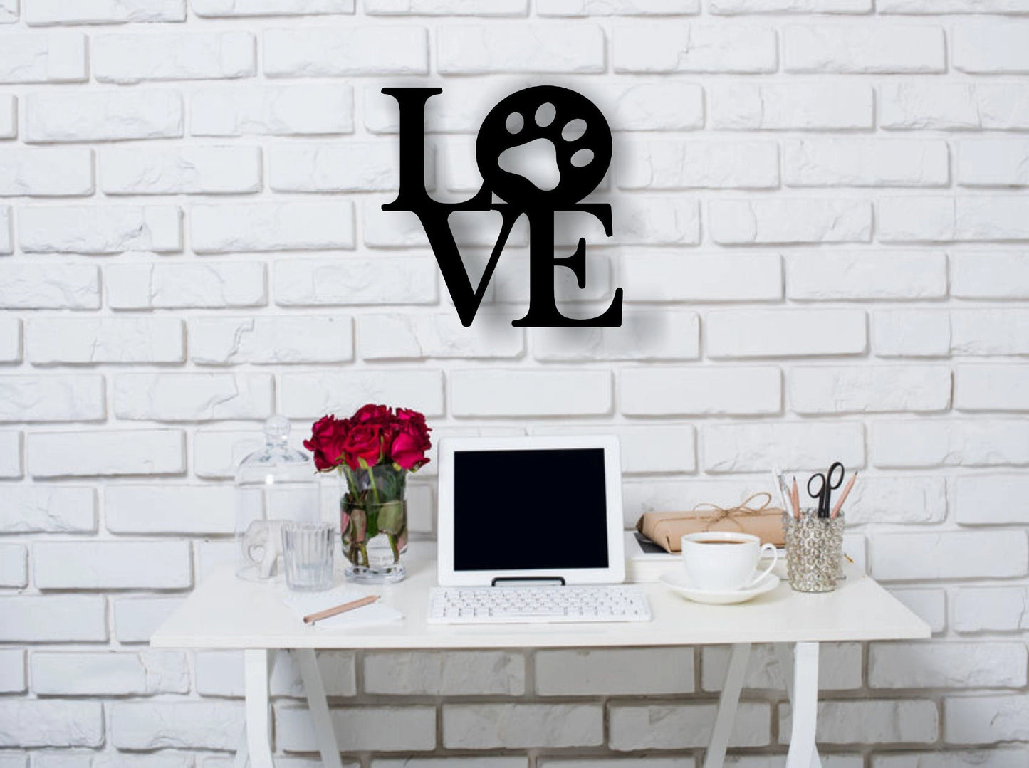 Love Dog Paw Print Metal Sign Entryway Decor Bathroom Wall Decor Living Room Decor Kitchen Decor Mothers Day