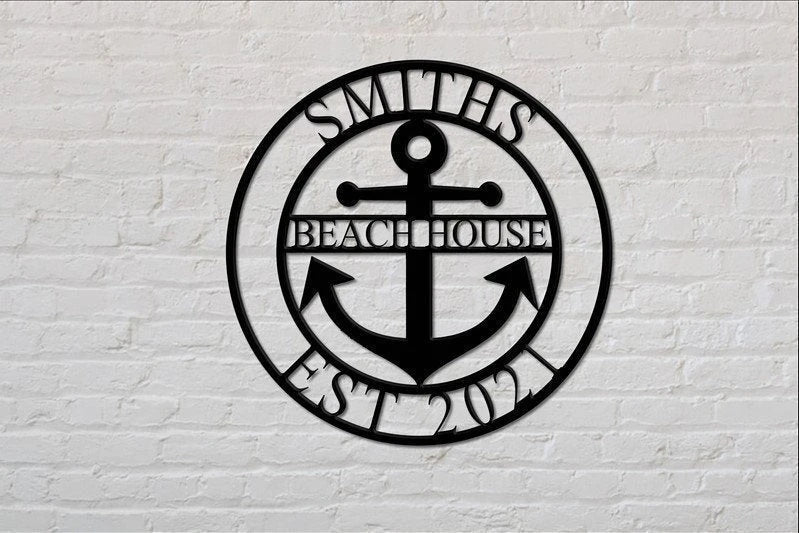 Family Last Name Sign With Anchor Sign, Beach House Sign, Metal Anchor Sign, Beach House Sign Personalized, Anchor Wall Decor Laser Cut Metal Signs Custom Gift Ideas
