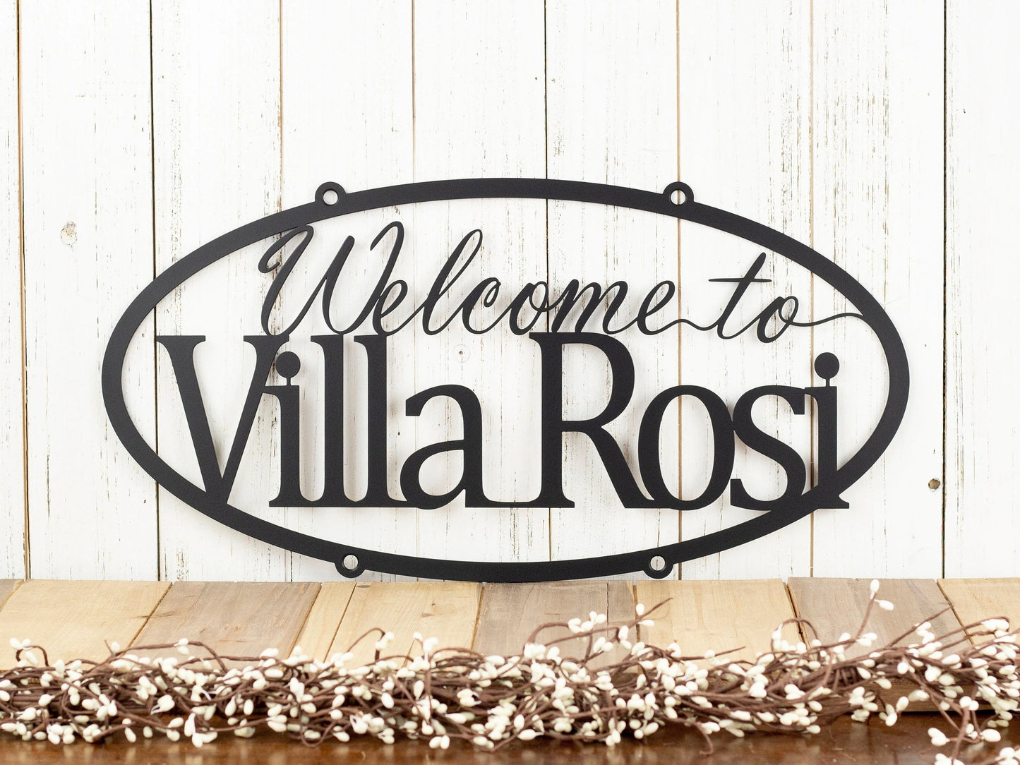 Custom Metal Sign Welcome Sign House Sign Name Sign Outdoor Sign Oval Sign Matte Black Is Shown