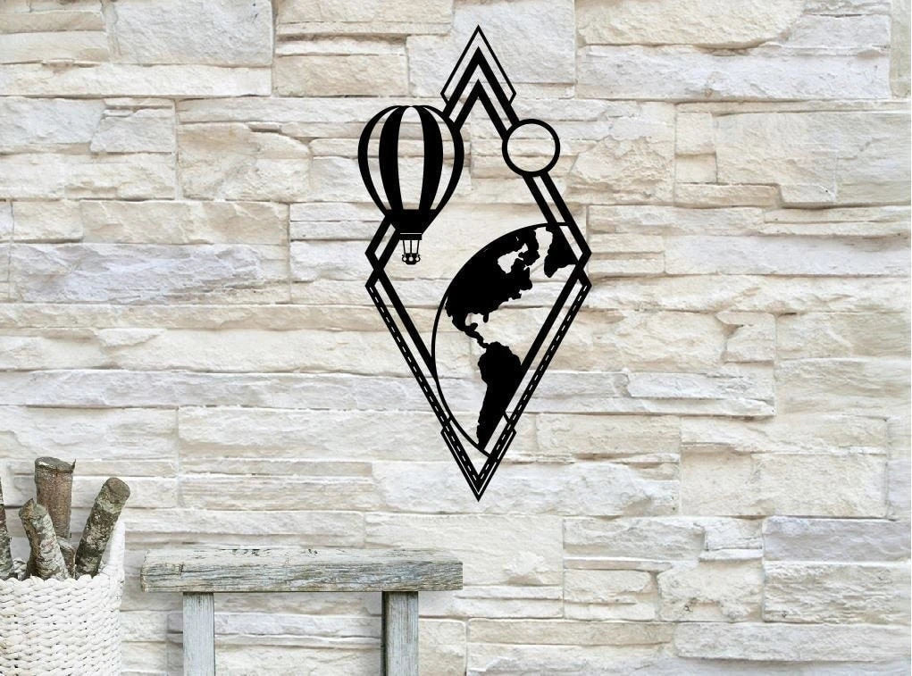 Hot Air Balloon Metal Earth Balloon Earth World Air Balloon Metal Wall Decor