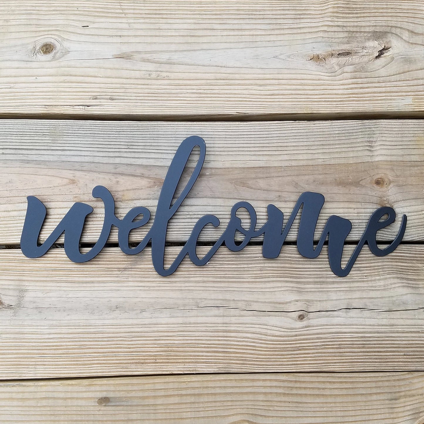 Welcome Script Metal Sign Black Steel Word Art Wall Hanging Housewarming Gift