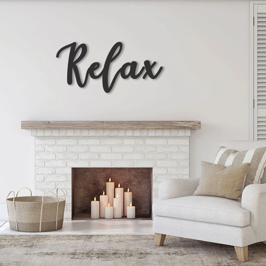 Relax Sign, Relax Metal Sign, Custom Cursive Metal Sign, Personalized Yoga Sign, Yoga Studio Decor, Word Wall Art, Meditation Gift Laser Cut Metal Signs Custom Gift Ideas