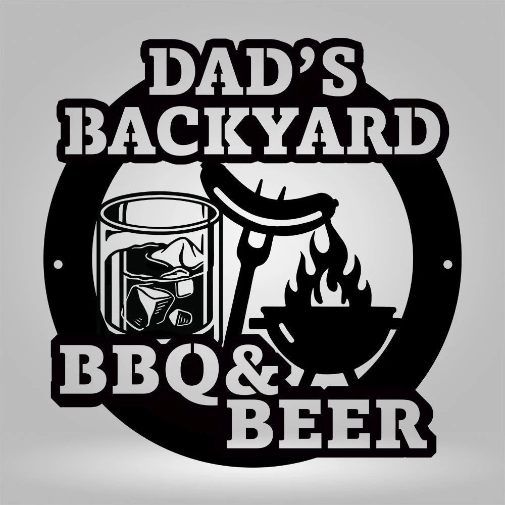 BBQ Metal Sign Gift for BBQ Dad Metal Sign With Drink Glass Personalized Name BBQ Wall Art