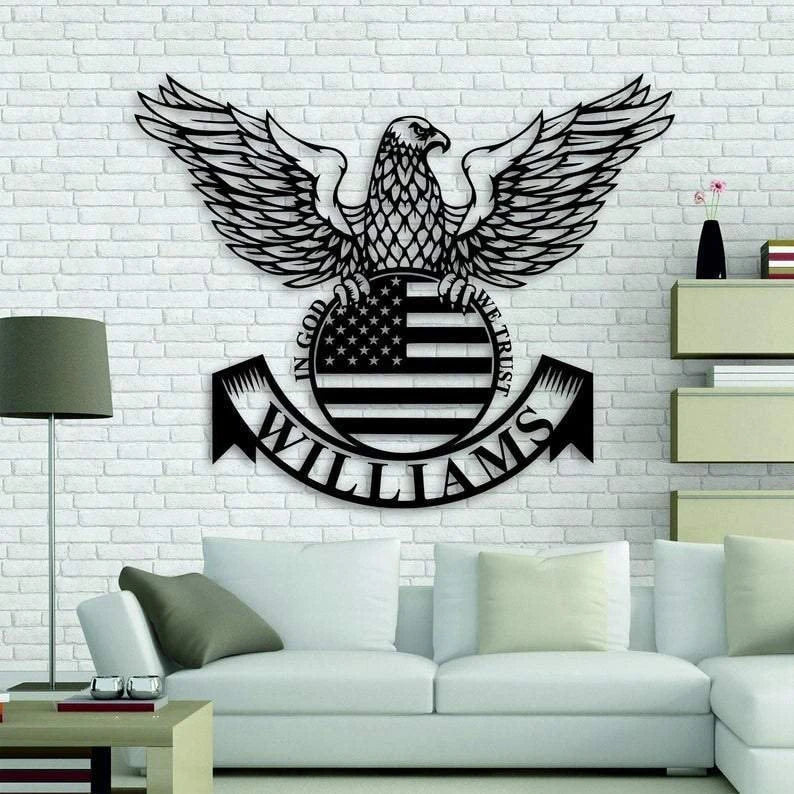 Personalized Metal Wall, Eagle American Flag Signs, In God We Trust , House Decor, Signs For Home, , Laser Cut Metal Signs Custom Gift Ideas