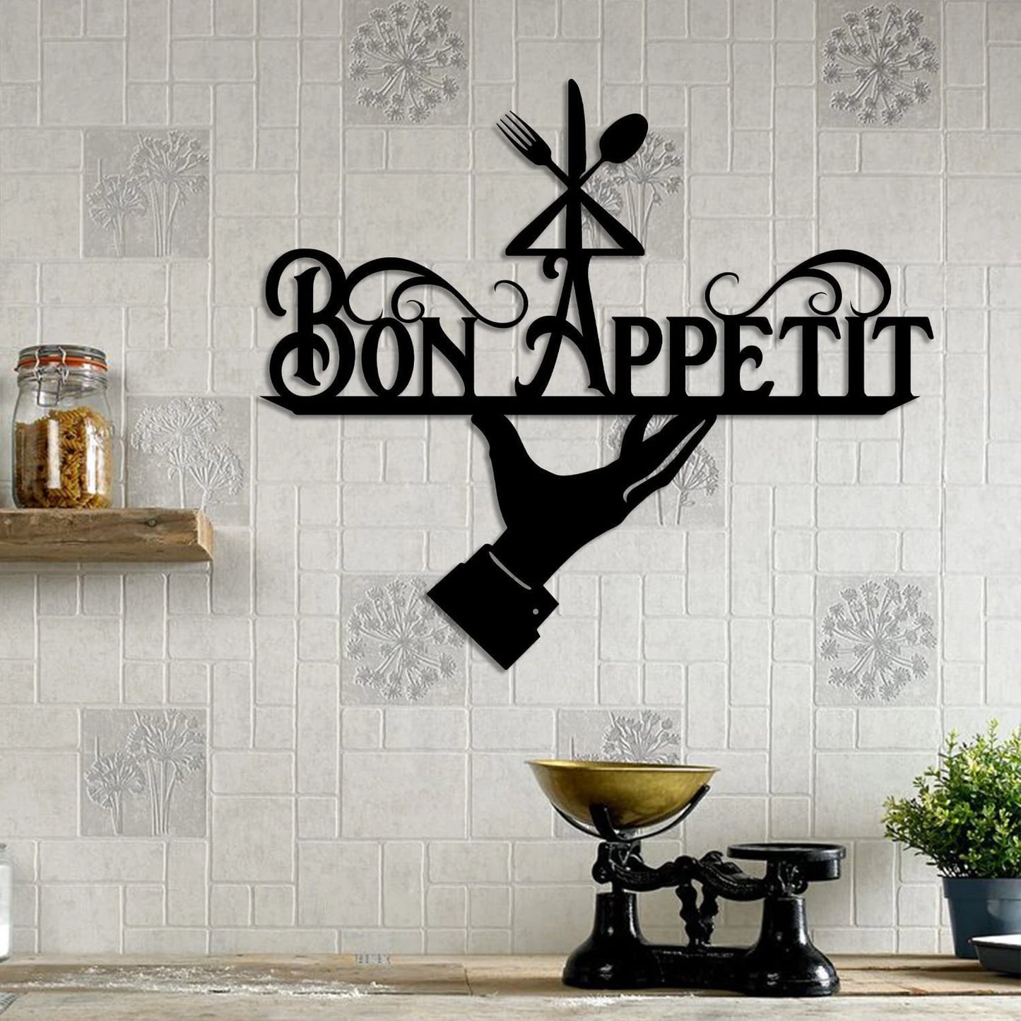 Bon Appetit Cooking Chef Metal Sign, Custom Kitchen Wall Decor, Wedding Art Gift For Him her, Metal Laser Cut Metal Signs Custom Gift Ideas