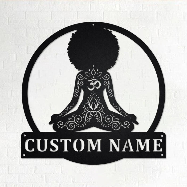 Custom Yoga Black Girl Personalized Yoga Name Sign Decoration For Room Yoga Girl Custom Yoga Black Girl