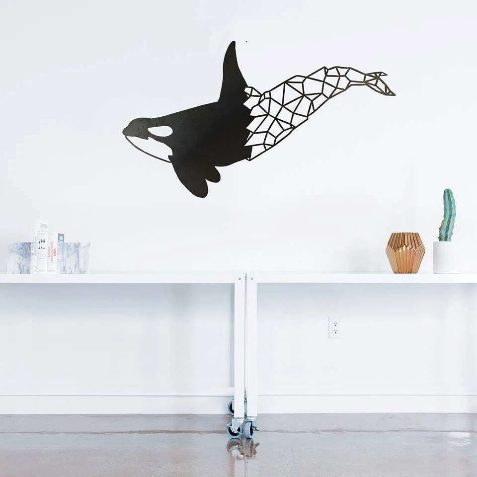 Geometric Orca Metal Art Cut Metal Sign