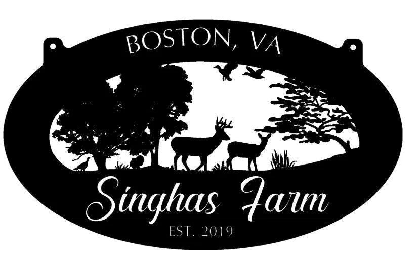 Custom Metal Wildlife Sign With Deer Turkey Sign , Personalized Name Deer Farm Cut Metal Wall Art, Metal House Sign Laser Cut Metal Signs Custom Gift Ideas