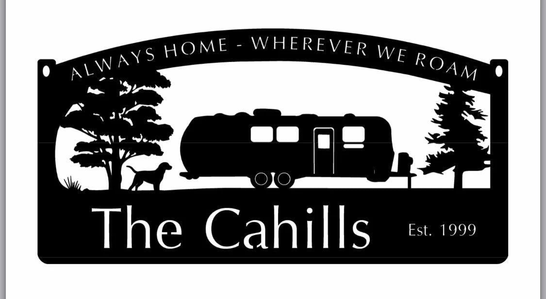 Metal Airstream Camper Sign With Dog And Camper Metal House Sign