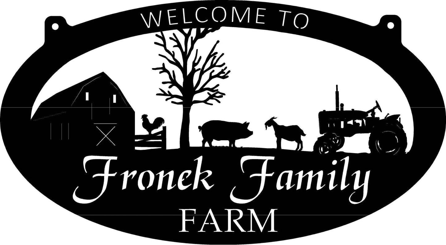 Metal Sign With Barn And Goatpig Chicken Scene Customized With Your Name Metal House Sign