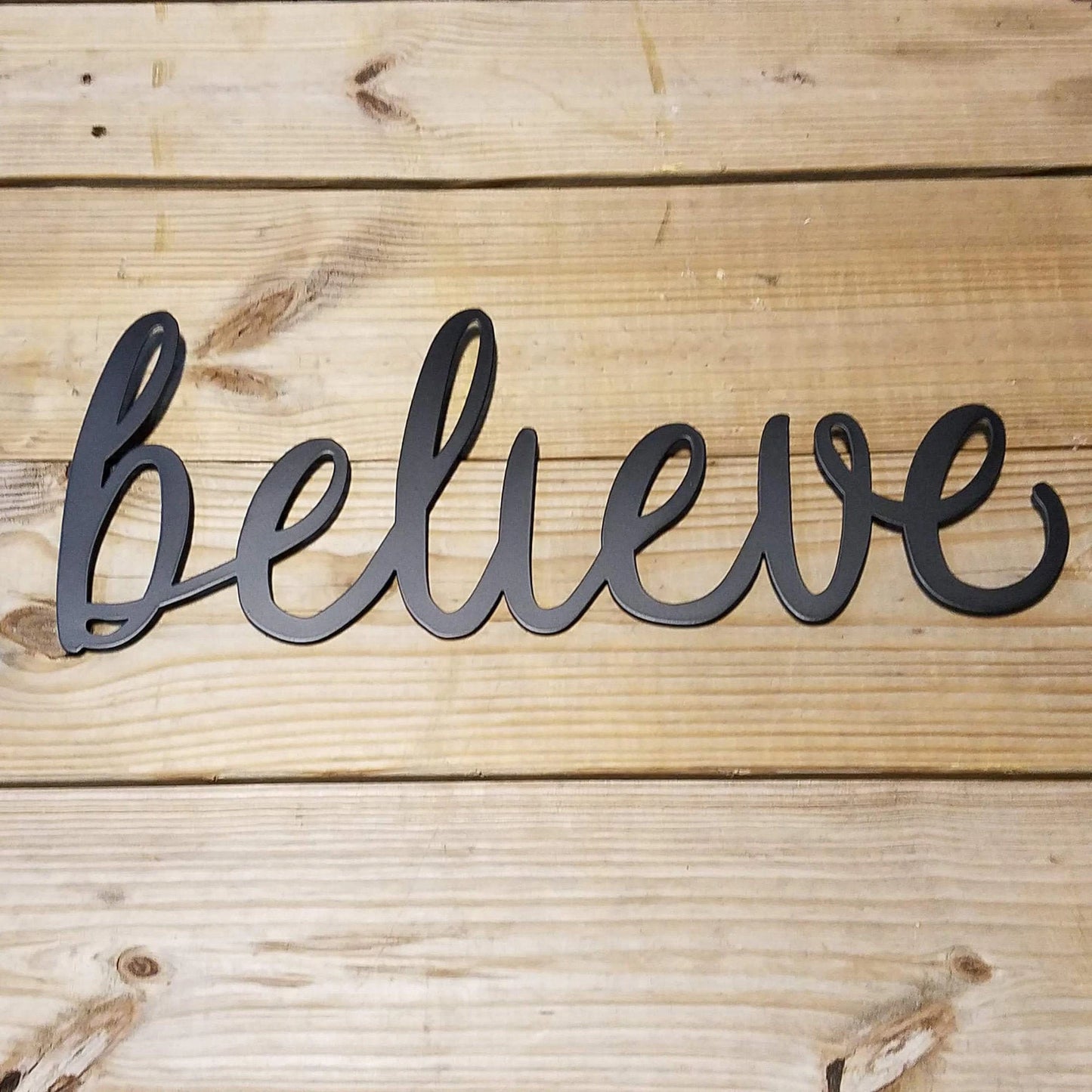 Believe Script Metal Sign Black Steel Word Art Metal Wall Hanging