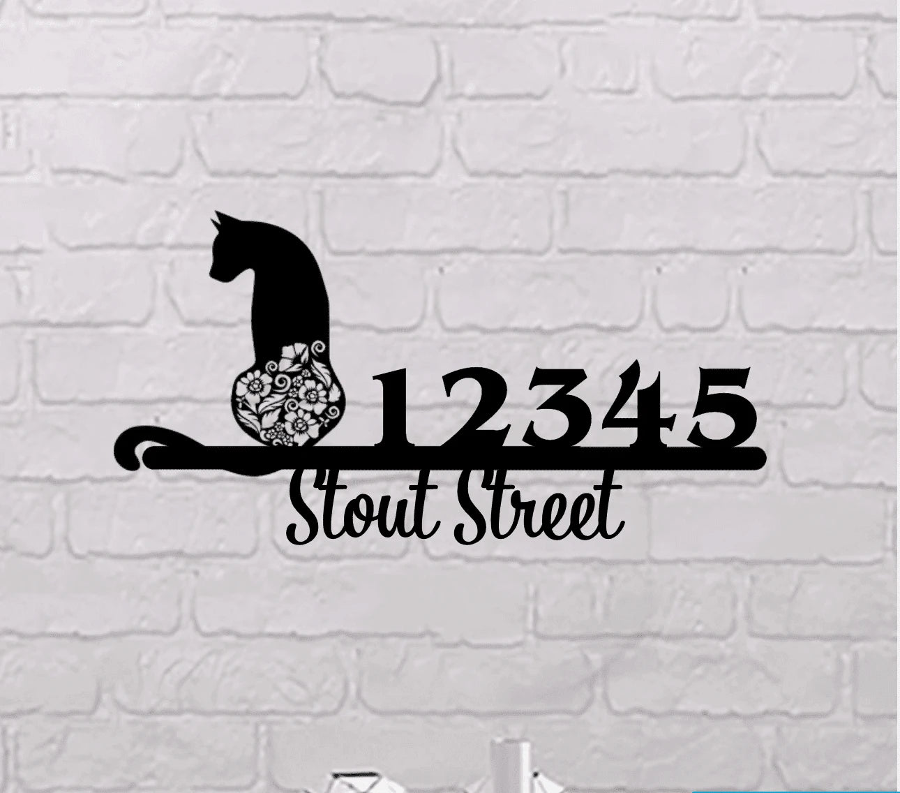Cat Lovers Metal Sign Floral Cat With Number And Street Address Personalized Live Preview Laser Cut Metal Signs Custom Gift Ideas