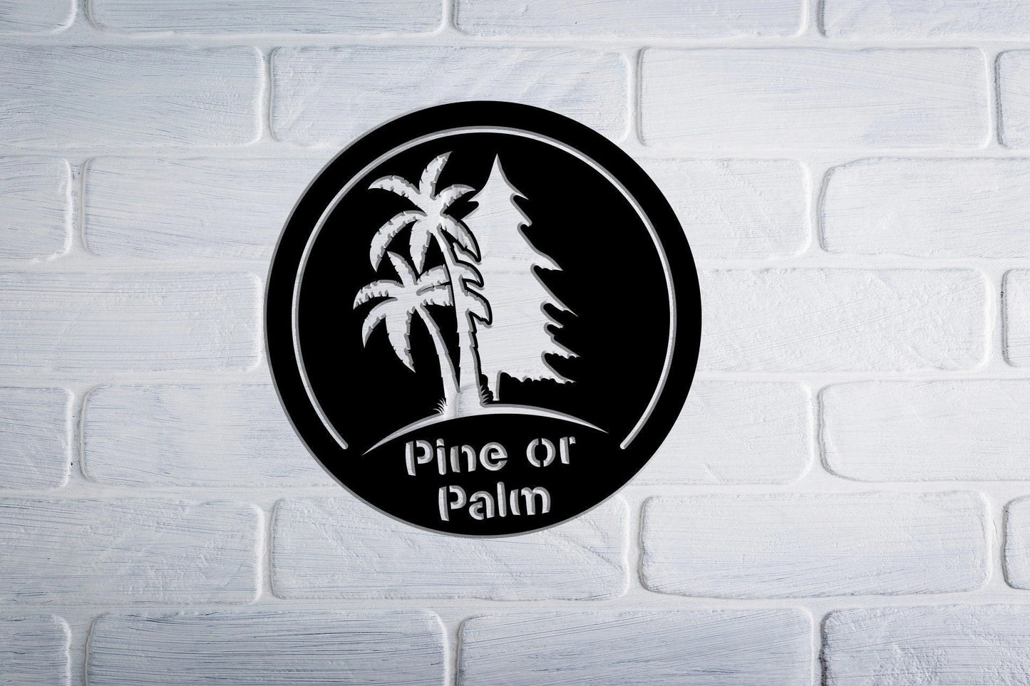 Pine Or Palm Tree Sign, Tropical, Entrance Sign, Wall Decor, Plasma Cut Steel Sign ,custom Monogram, Welcome Sign, Personalized Sign, Laser Cut Metal Signs Custom Gift Ideas