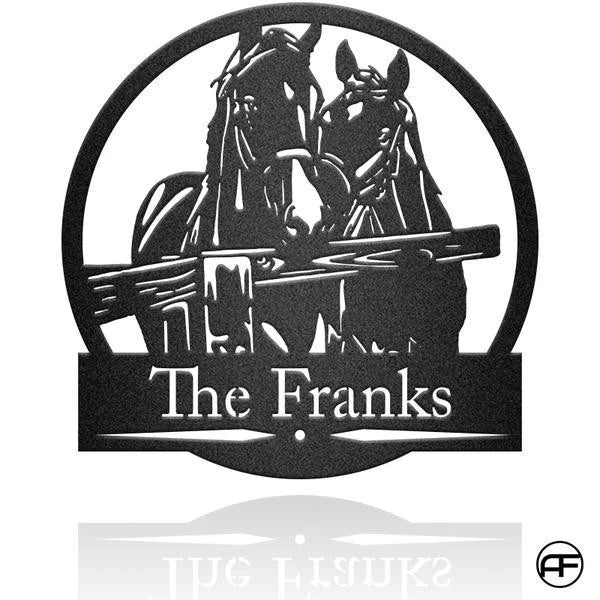 Horse Farm Personalized Horse Metal Sign, Horseshoe Art, Western Decor, Initial Metal Sign, Housewarming Gift, Farmhouse Decor Metal Wall Art, Metal Laser Cut Metal Signs Custom Gift Ideas