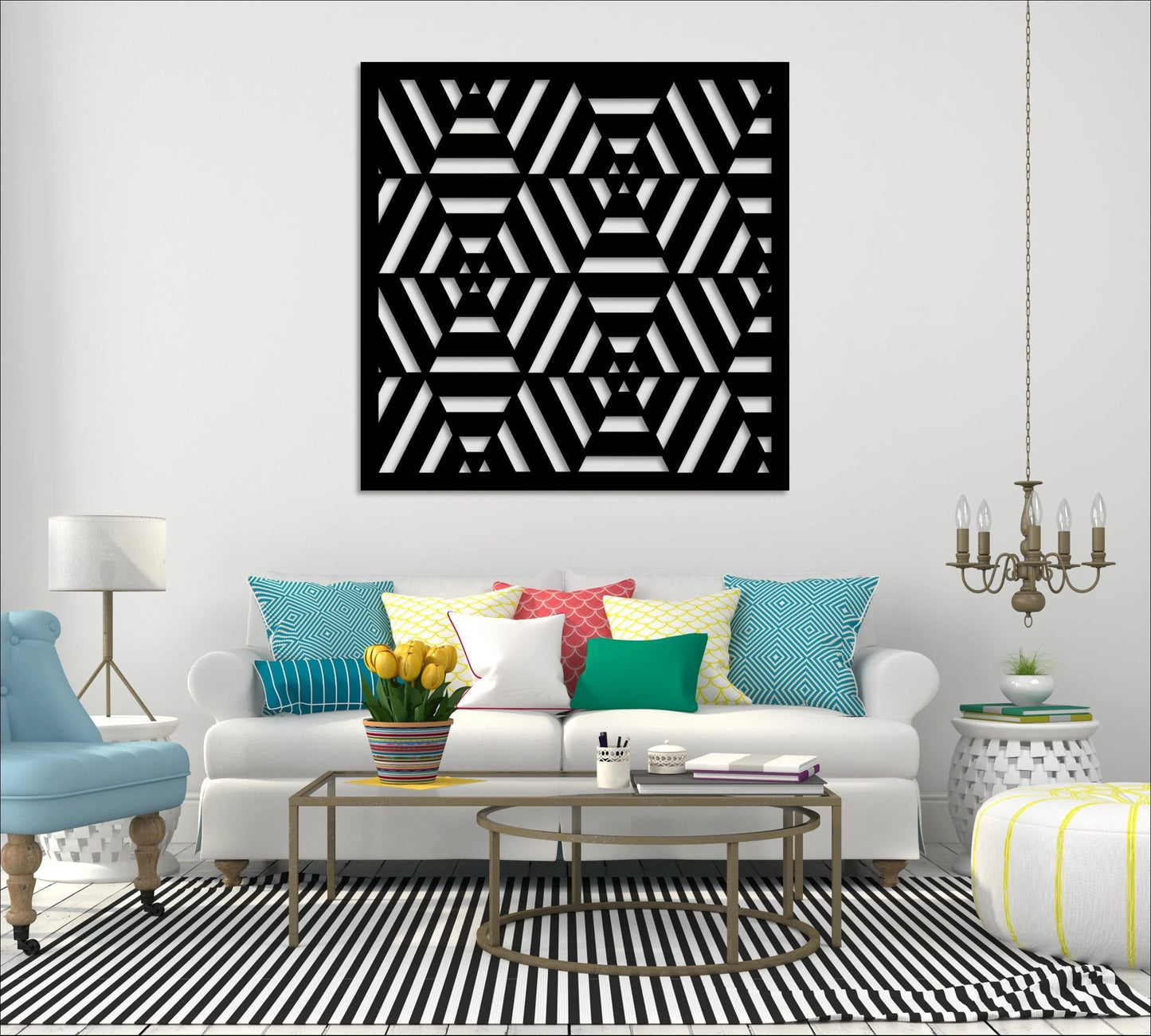 Metal Minimilist Decorative Panel Geometrical Privacy Screen Steel Panel Outdoor Or Indoor Dp36