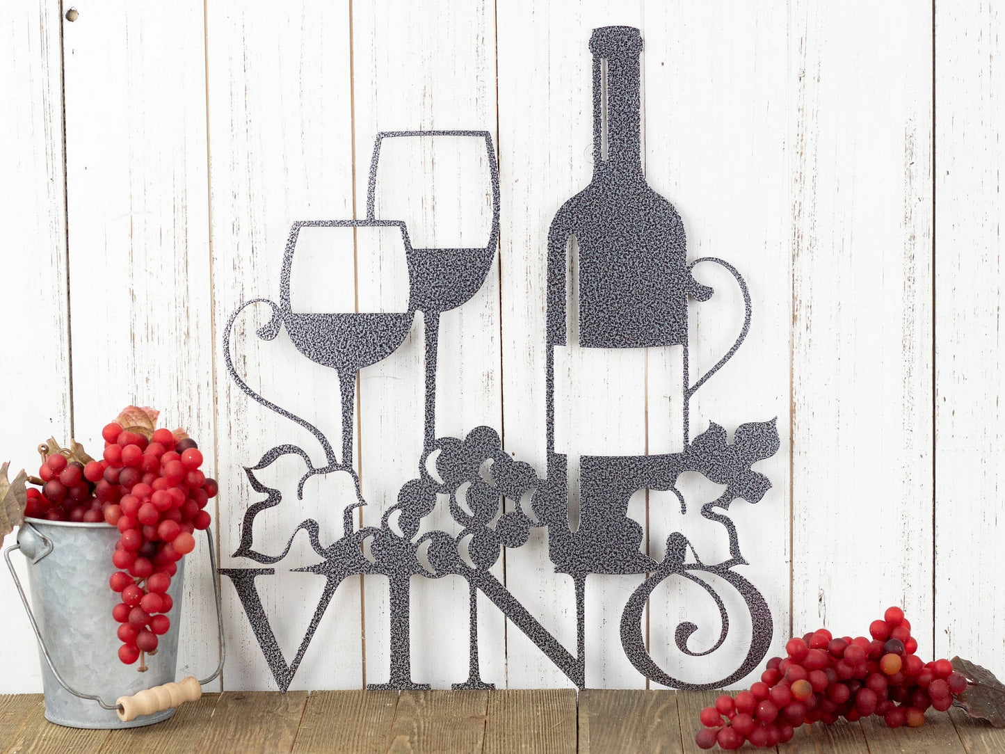 Vino Metal Sign Silver Vein Laser Cut Steel Wine Vino Wedding Gift