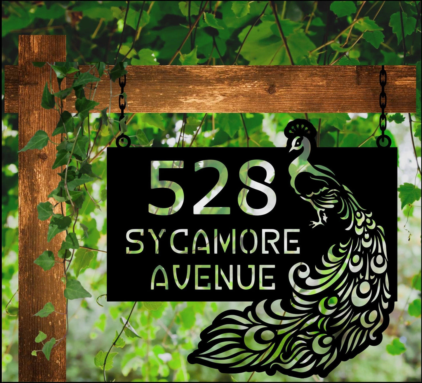 Hanging Peacock Address Sign, Peacock Decor, Peacock Yard Sign, Peacock Porch Decor, Peacock Lovers Gift, Yard Decor, Custom Laser Cut Metal Signs Custom Gift Ideas