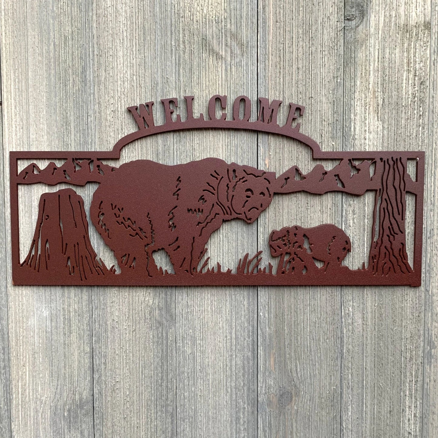Welcome Bear Metal Sign Cutout Cut Metal Sign Wall Metal Art