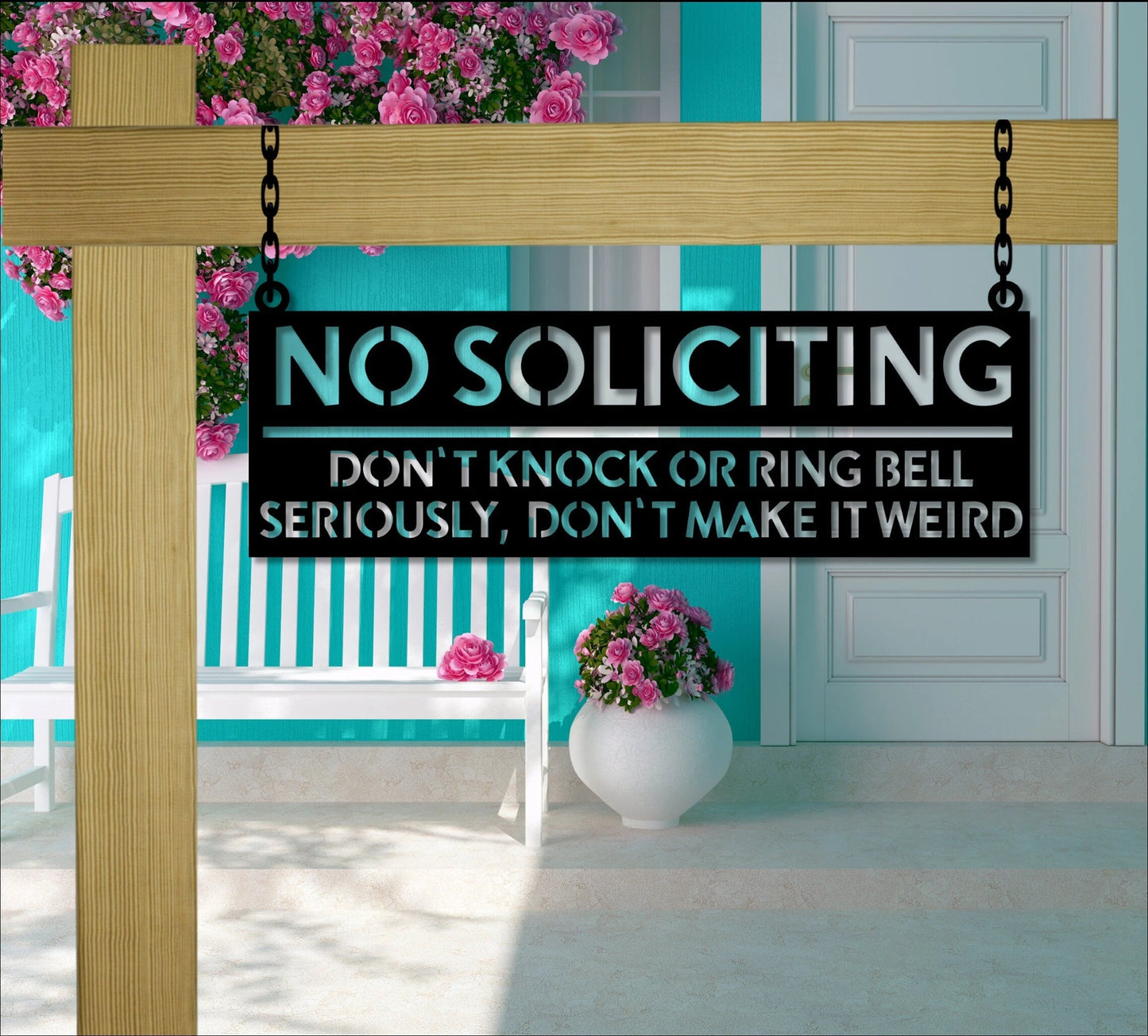 No Solicitating Sign Metal Hanging Funny Yard Stakes Front Porch Decor