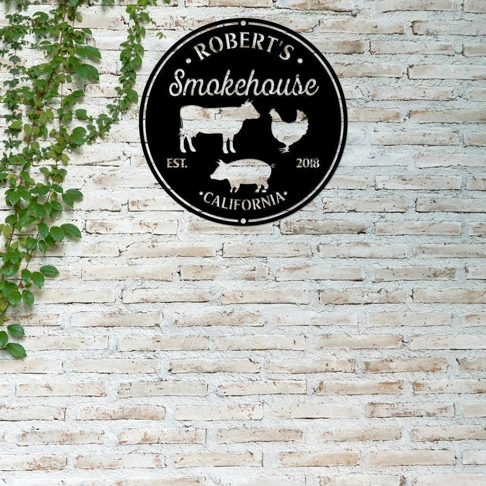 Bbq Smoke House Metal Sign Grill Sign Pig Chicken Cow Sign Backyard Smokehouse And Grill Bar Sign Father's Day Gift