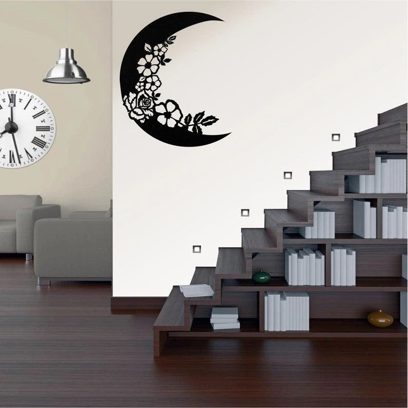 Metal Wall Decor The Moon Half Moon And Flowers Decor Kids Room Decoration Living Room Entryway Wall Hangings