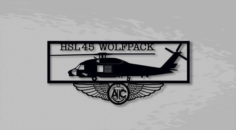 Sh60b Hsl45 Wolfpack With Aircrew Wings Multimission Utility Maritime Helicopter Metal Sign Cut Metal Sign Wall Decor