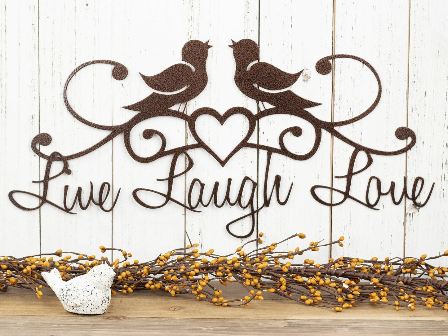 Live Laugh Love Birds Wall Decor Rustic Decor Lake House Decor Heart Wall Hanging Metal Sign