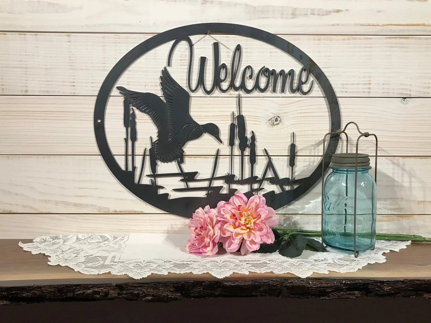Large Metal Duck Welcome Sign 30 Inch Rustic Metal Decor