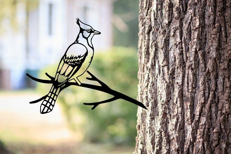Blue Jay Bird Metal Bird Tree Stake Christmas Gift
